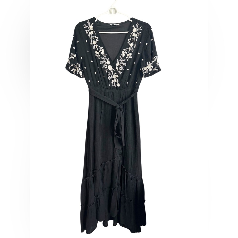 Polagram Black Floral Embroidered Maxi Dress